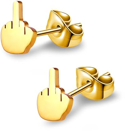 Gamtelightpe 2 Paar Ohrstecker Tausendfinger Punk Stil Mittelfinger mehrfarbig, Edelstahl Ohrringe für Damen Aprilscherz