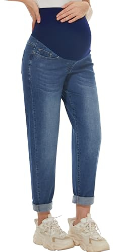 AVOG Umstands-Boyfriend-Jeans, hohe Taille, dehnbar, Denim, Schwangerschaftshose mit 4 Taschen