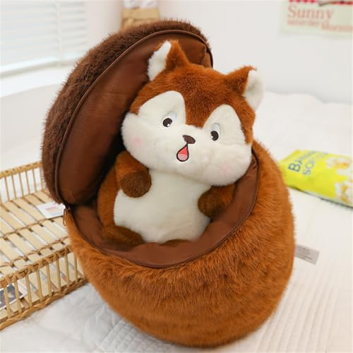 champracer Eichhörnchen in Einer Nuss Plüschtier, Eichhörnchen-Plüschtier, Eichkätzchen Plüsch Puppe, Weich und bequem Eichhörnchen Kuscheltier, Geschenk für Kinder, Mädchen und Jungen (40 cm,braun)