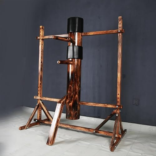 Freistehende Wing Chun Holzpuppe mit Stativfuß, höhenverstellbar Mook Yan Jong for Kampfsporttraining, Massivholzkonstruktion, 3 Farben erhältlich(Brown)