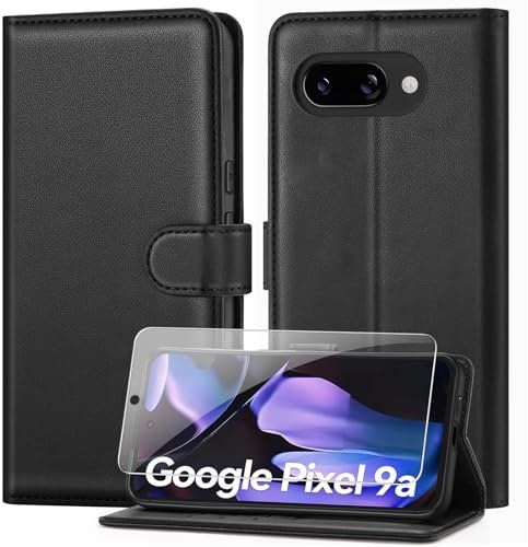 ivencase Compatible with Google Pixel 9a Case with 1 Screen Protector, PU Leather Flip Wallet Phone Case with Card Slots Stand [RFID Blocking] Magnetic Closure for Google Pixel 9a - Black
