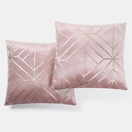 Sienna Cushion Covers Pack of 2 Metallic Foil Geometric Cushion Covers, Soft Fabric Blush Hue Rose Gold Geo Pattern Pillowcases For Sofa Bed Livingroom, 45x45cm