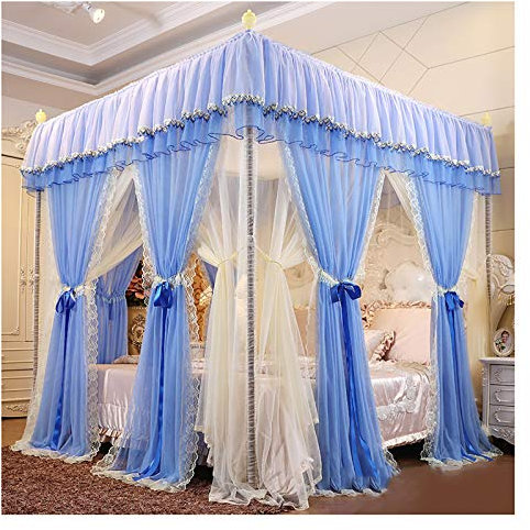 RDWQDGJG Bettvorhang 4 Himmelbett Baldachin Prinzessin Luxus Erhöhte Und Vergrößerte Betthimmelvorhänge Doppelt Verschlüsselt Groß Mit Staubdichten Dachbettvorhängen (Größe: 150 × 200 × 210 cm, Farbe