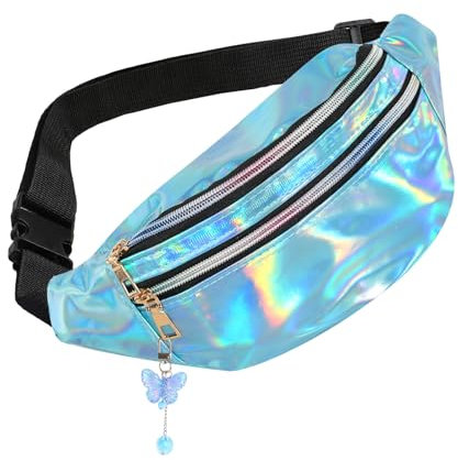 Bauchtasche Mädchen Damen Jungen mit Schmetterling Deko, Bauchtasche Bunt Gürteltasche Damen Stylisch Mädchen Jungen Festival Hipbag (Blau)