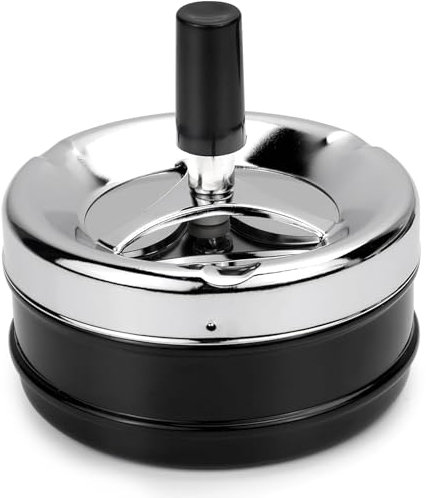 Cenicero Exterior 9 x 9,5 cm Cenicero Con Tapa Antiolores Antiviento de Metal Giratorio Fácil de Limpiar Ashtray para Hogar Jardin Oficina Balcón Sala de Estar