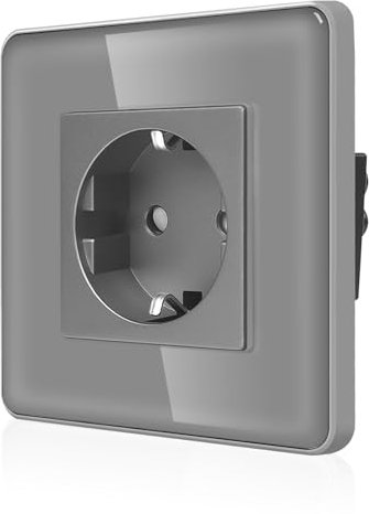 CNBINGO Glas Einzelsteckdose Unterputz - Einfach Schuko Steckdose mit 2,5D Curved Glas Platte - 16 Amp Schutzkontakt Wandsteckdose mit Kindersicherung - 1 Fach Weiß