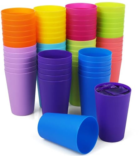 Bosreroy 60 vasos de plástico de 8.5 onzas, reutilizables e irrompibles, 10 colores surtidos para picnics, cumpleaños y duchas