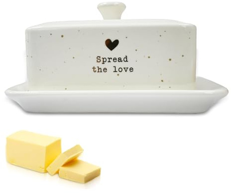 RoadLoo butter & Dish Porcelain Heart Ceramic Butter Container, Thick-Walled, Dishwasher Safe