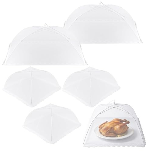 CHUIFAI 6 Stück Fliegenhaube Lebensmittel Faltbar, Fliegenhaube Set 43x43cm 100x60cm, Faltbare Kuchenabdeckung Abdeckhaube Fliegenschutz Essen für Camping, Grill, Buffet, Picknick