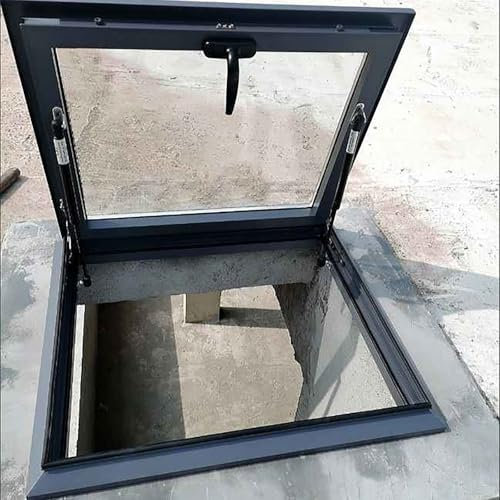 VOLDAX Dachfenster und Oberlicht Kellertür mit Tageslicht und Doppelschichtigem Gehärtetem Glas, Dachfenster Dachausstiegsluke aus Aluminium für Dachboden(80 * 80cm/31.5 * 31.5in)