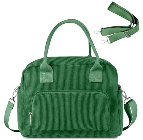 FITDON Insulated Lunch Bag for Women Men, Corduroy Cooler Bag Lunch Box Container Large Lunch Tote Bag for Work School Picnic Travel, Green
