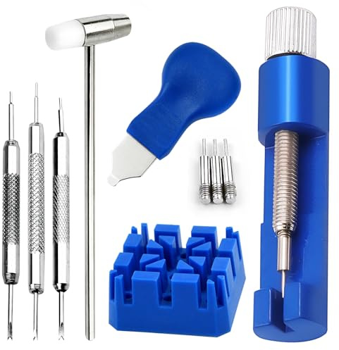 Meunhy 7 PCS Watch Link Removal Adjustment Set, Portable Watch Strap Removal Tool with 3 Extra Pins,Watch Spring Bar Remover Tool,Easy To Use,for Strap and Bracelet,Blue