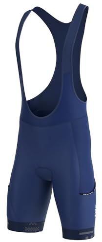 FDX Herren Radhose gepolstert 3D Gel Sitzpolsterung atmungsaktiv Mesh Träger Radlerhose Sommer schnelltrocknend Powerband Beinabschlüsse 2 Seitentaschen ganztägiger Komfort Fahrradhose(Navy Blue-2XL)