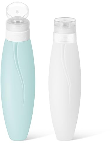 HOMSFOU 150ml Silicone Travel Containers 2pcs, Reusable Small Squeeze Bottles in Milky White and Gray Green, Portable Lotion and Shampoo Bottles for Toiletries and Makeup Samples