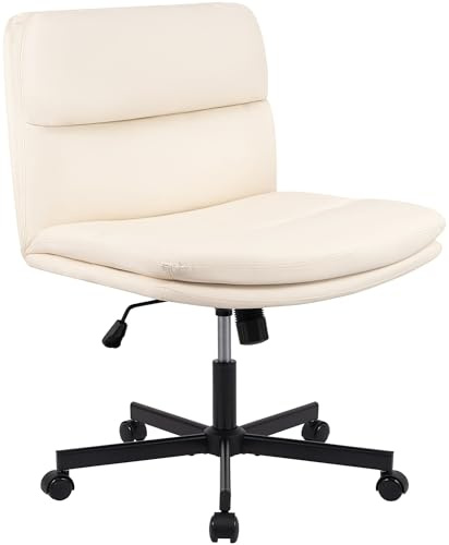 CLP Lounger gepolstert höhenverstellbar Eldor, Bürostuhl mit Kunstleder, Schreibtischstuhl drehbar mit Rückenlehne und Rollen, bis 135 kg, Farbe:Creme