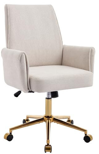 SEEDWAVE Bürostuhl aus Corduroy mit Memory-Schaum Sitzkissen, ergonomischer Schreibtischstuhl mit Wippfunktion und höhenverstellbar für Büro und Home Office (Weiß)