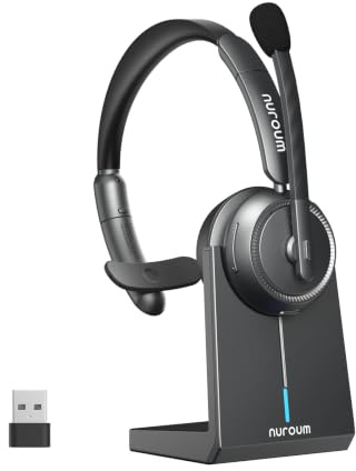 Nuroum HP31S 2026 Casque Bluetooth Sans Fil avec Micro, Réduction de Bruit ENC, Casque PC Mono avec Station de Charge,Clé USB-A&C/Bluetooth/Dongle,45H d'Autonomie pour CallCenter/Travail/Appels/Bureau