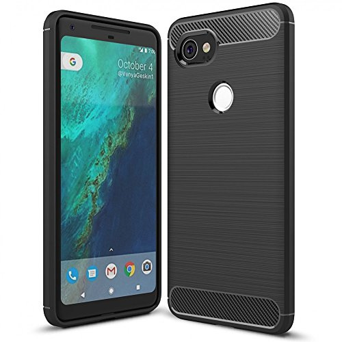 NALIA Silikonhülle für Google Pixel 2 XL - rutschfest - Hülle, Schwarz | Spider-Web Innenstruktur dämpft Stürze, Wärmeableitung beim Laden, Erhöhte Kamera- und Displaykanten, VORTEX