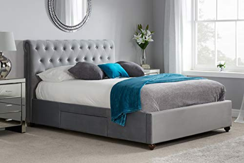 Birlea Velvet Marlow Bed, Fabric, Grey, Double