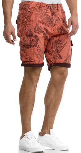 Indicode Herren Albert Moderne Cargo Shorts Hawaii aus 100% Baumwolle | Modische Herrenshorts für Urlaub und Freizeit im Hawaii-Look, Cargoshorts, Bermudas, coole Sommerhose, kurze Hose für Männer