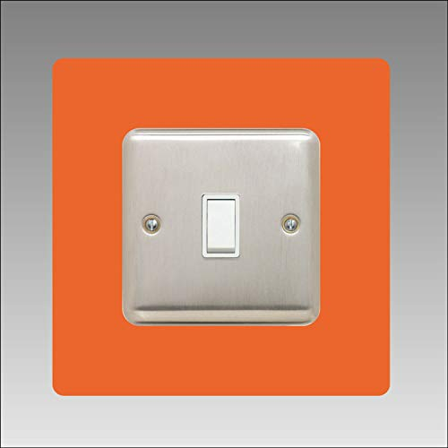 Single Light Switch Surround | Square | Acrylic Back Panel or Finger Plate | Plug, Font Colour:Orange