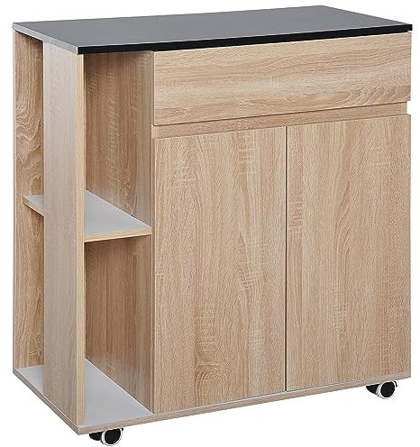 HOMCOM Carrello da Cucina con Ruote, Carrello Cucina con Cassetti Armadietto in Legno Truciolato 78x39.5x88.5cm