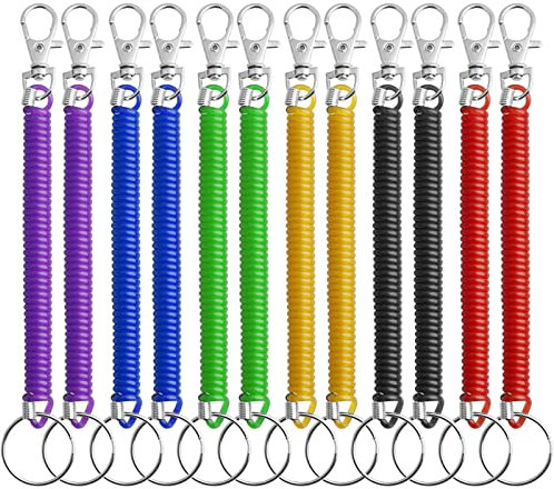pengxiaomei 12 Pieces Stretchy Spiral Keyring, Colourful Plastic Keychain Springs Key Holder Extending Retractable for School, Work, 6 Colors