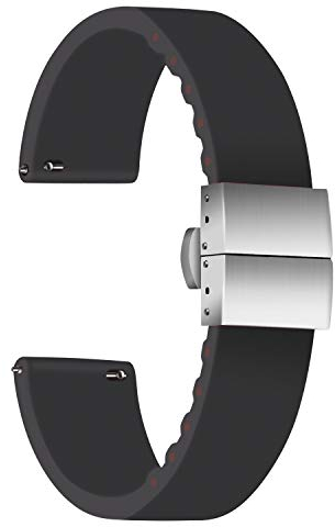 ULLCHRO Bracelet Montre Haute Qualité Remplacer Silicone Bracelet Montre - 14mm, 16mm, 18mm, 20mm, 22mm, 24mm Caoutchouc Watch Strap avec Boucle Déployante Acier inoxydable (18mm, Noir)