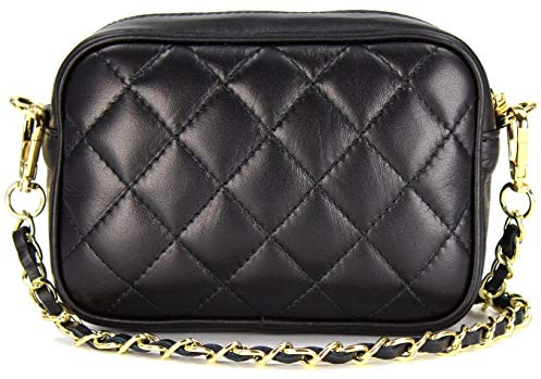 Belli italienische Echt Nappa Leder Abendtasche Damentasche kleine Umhängetasche zum Ausgehen gesteppt - 18x13x7 cm (B x H x T)