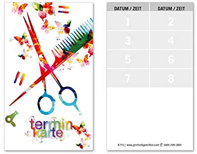 GESCHENKGUTSCHEINcom 100 Terminkarten, 8 Termine pro Karte = 800 Termine, Scheckkartenformat. Für Friseurgeschäft Friseur Friseursalon. K7712