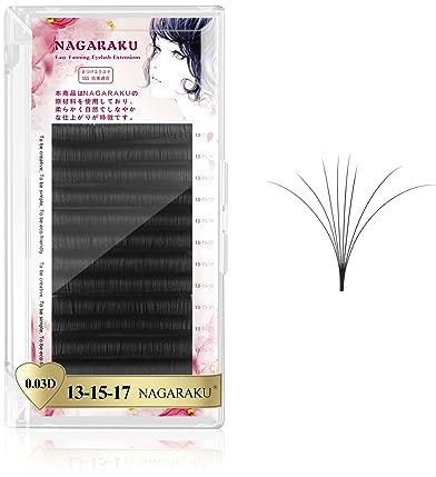NAGARAKU Easy Fan Mega Russian Volume Eyelash Extensions 0.03mm D Curl 13-15-17mm 3 Layers Mixed Length Self Fanning Automatic Blooming Soft Pre-glued False Eye Lashes 12 Rows/Tray
