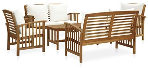 vidaXL Akazienholz Massiv Gartenmöbel 5-TLG. mit Auflagen Lounge Bank Stuhl Tisch Gartenset Sitzmöbel Sitzgruppe Gartenbank Beistelltisch Gartengarnitur