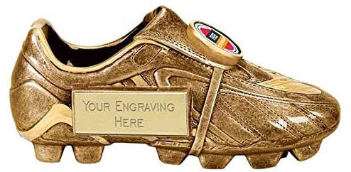 Trophies Plus Medals Personalised Football Boot Trophy - 14.5cm | Small 5 3/4 Gold Football Boot Trophy Sports Reward, Man of The Match & Top Scorer Award Winner Trophies | Free Metal Plate Engraving