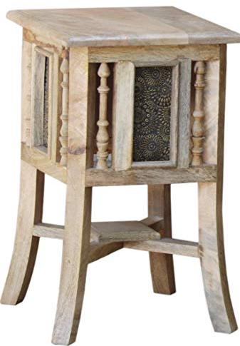 GURU SHOP Orientalischer Beistelltisch mit Messing Dekoration - Größe S 45cm, Mehrfarbig, Mangoholz, 45x27x27 cm, Dekoobjekte