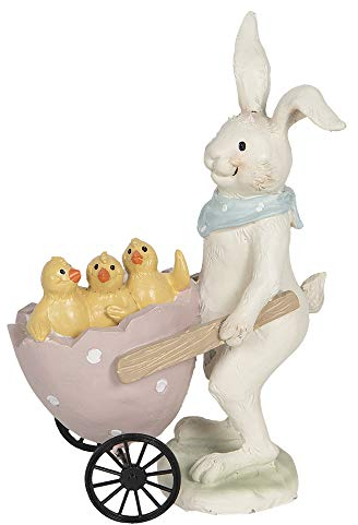 Clayre & Eef Dekoration Kaninchen mit Wagen 11x6x15 cm Mehrfarbig 6PR3193