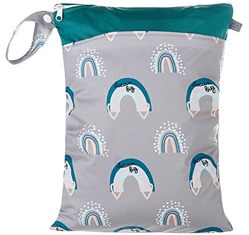 Happy Cherry Wasserdicht Nasstasche Wet Bag Nass und Trocken Windelbeutel Stoffwindeln Groß Wiederverwendbar Windeltasche für Unterwegs Grau Rainbow
