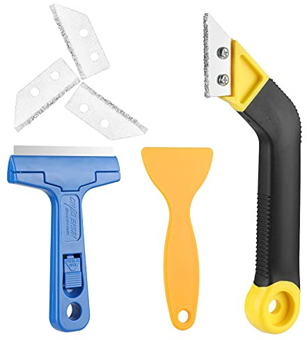 Grout Remover,Grout Scraping Rake Tile Cleaning Device,Caulking Tool Kit Bevel Angled Cleaning Rake Saw Scraper with Silicone Scraping with 3 Piece Replacement Blade for Floor & Wall Tile Cleaning