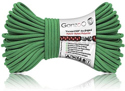 Ganzoo Paracord 550 Seil Shamrock grün, 4mm, Typ 3, Nylon Polyester, Hybrid, Armband, Hunde-Leine, Hunde-Halsband knüpfen, ca. 250kg Bruchlast, Outdoor Rope, Camping Schnur, Allzweckseil, 30 Meter