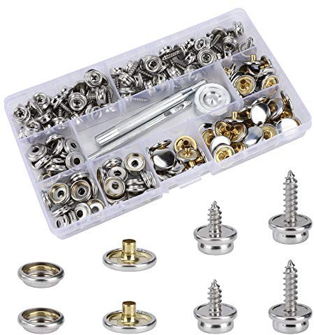 Canvas Snap Fasteners Kit for Boat Cover, Stainless Steel Marine Snap Replacement Press Stud for Upholstery and Boat Cover Furniture with 2 Pcs Setting Tools (50 Sets, 2 Sizes)