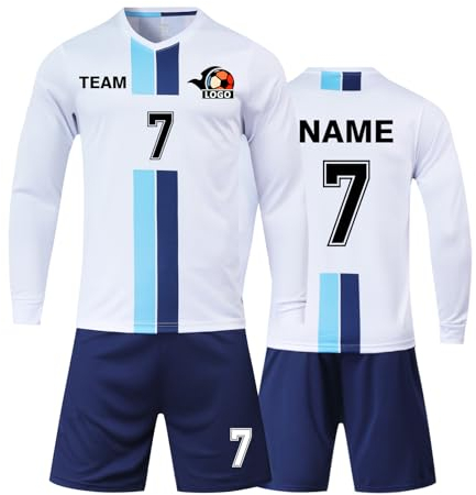 Benutzerdefiniert Fussball Trikot Kinder Set und Erwachsene Set Personifizieren Name Nummer Mannschaft Fussball Trikots Herren und Frauen (Langes Weiß)