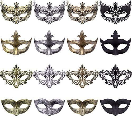 FEQO 16 Stück Venezianische Maskerade Maske Damen und Herren Vintage Antike Masken Augenmaske Retro Maskerade Masken für Karnevals Halloween Party