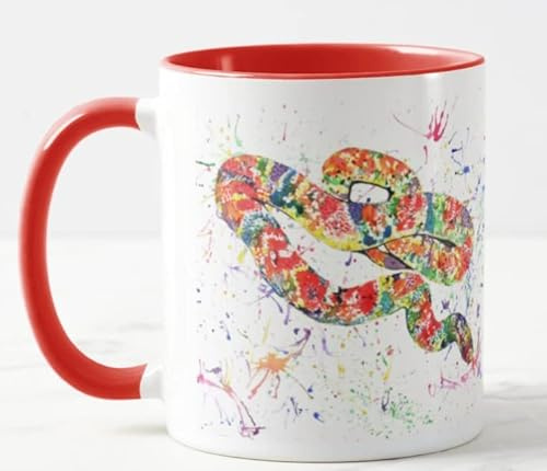 Vixar Snake Corn Reptile Watercolour Art Coloured Mug Cup Gift Birthday Work Office Christmas Tea Coffee (Red)