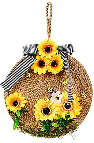 GNGR Bienenfest-Dekorationen Bienenwaben-Anhänger Sonnenblumen-Bienen-Tag-Anhänger Hängende Blumentöpfe (B, One Size)