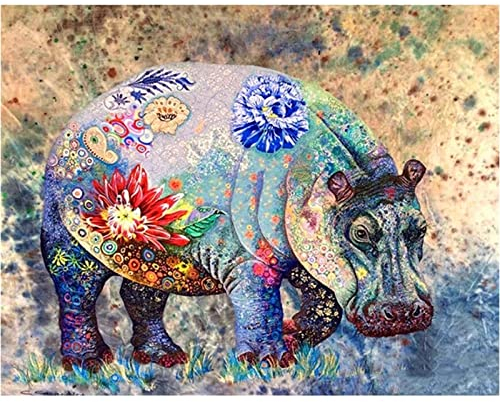 5D Diamond Painting Nilpferd Diamant Painting Kinder, DIY Voll Set Cross Stickerei Malerei, Diamond Painting Erwachsene Bilder Kits, Home Wanddekoration Malerei Kunsthandwerk Geschenk 40x50cm