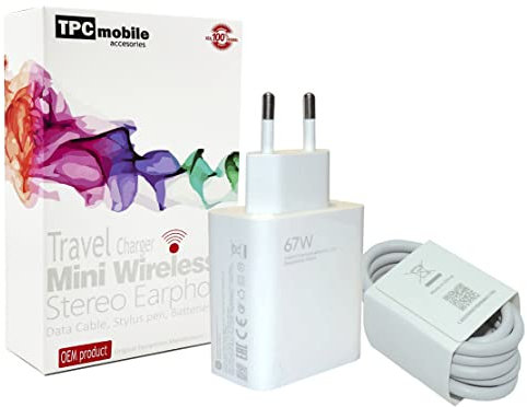 Sonic Charge Netzladegerät (67 W) + USB-C-Kabel für Xiaomi Black Shark 3, 3 Pro, Xiaomi Pad 5 Pro, Poco X3 GT, Poco F3 GT, Poco F4, Poco X4 GT, Poco X4 GT, Poco X4 GT, Poco Pro