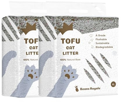 Beans Royale Tofu-Katzenstreu, klumpendes Katzenstreu, spülbar, Erbsenfaser, staubfrei, Geruchskontrolle, geringe Verfolgung, leichtes Kohlenstoff, 4 Stück (6 L x 4 Stück)