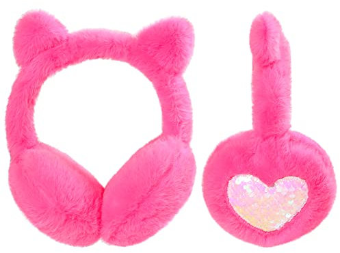SUGSHYN Ohrenwärmer Kinder Ohrenschützer aus Weichem Plüsch Mädchen Winter Winddicht und Warm Ear Muffs mit Katzenohren für Den Außenbereich Kälte(Rosa)