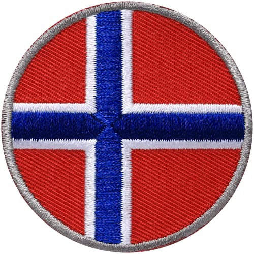 2 x Norwegen rund gestickt 52 mm/Flagge Fahne Wappen Land/Patch Patches Abzeichen Aufbügler Aufnäher Flicken Bügel-Flicken Applikation zum Aufbügeln Aufnähen auf Kleidung Rucksack
