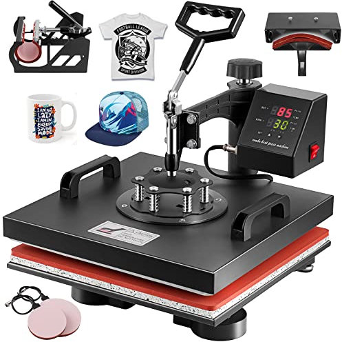TOPDEEP Máquina de prensa de calor 5 en 1, prensa de calor de 15 x 15 pulgadas, diseño deslizante de máquina de prensa de calor multifunción combinado de sublimación para playera/sombrero/taza/plato