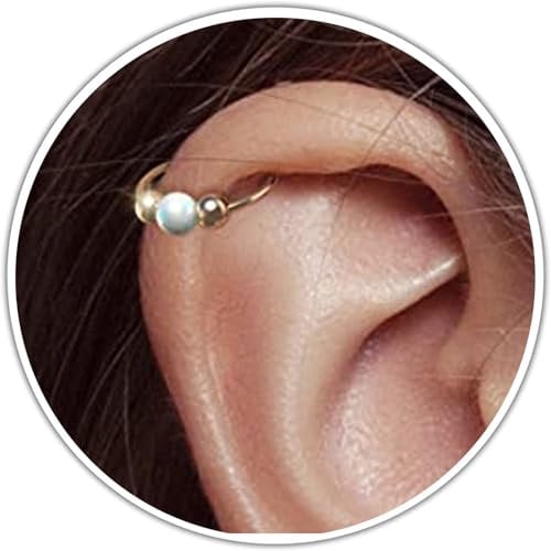 Tiny Rose Gold Cartilage Earring - Cute Handmade 14k Rose Gold Helix Hoop Earring with a small 3mm White Opal - Hypoallergenic Thin 20 Guage Gold Piercing Hoop